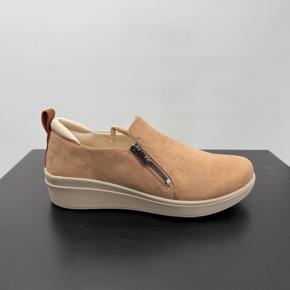 Ryka Luminous Slip On Sneakers Womens 9M Tan Good Side Zip Wedge Arch Support